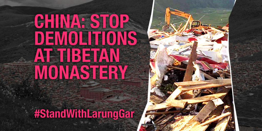 china: stop demolitions at tibetan monastery